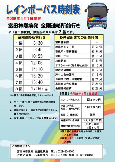 レインボーバス時刻表_富田林駅前