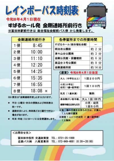 レインボーバス時刻表（R8.4.1現在 すばるホール（金剛連絡所前行き））