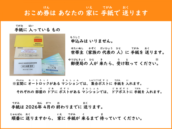 おこめ券はあなたの家に手紙で送ります