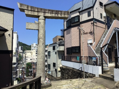 山王神社で一本柱鳥居と被爆クスノキ見学