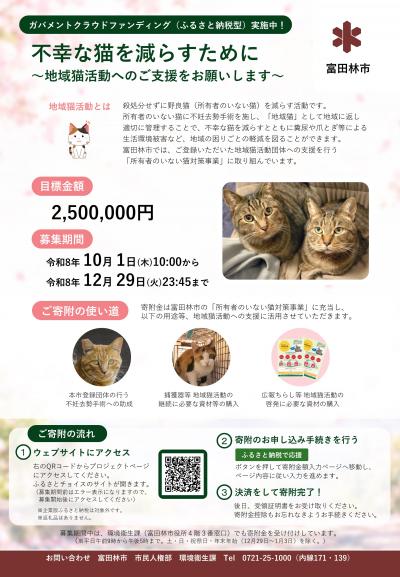 地域猫活動支援ガバメントクラウドファンディング(ふるさと納税型)募集ちらし