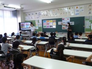 ALTの先生と楽しく英語の授業をする2年生