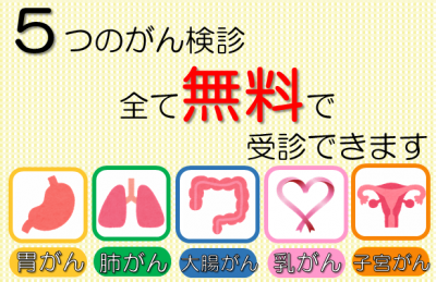 5つのがん検診　全て無料で受診できます